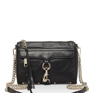 Rebecca Minkoff Black Mini Mac Crossbody Bag with Gold Chain